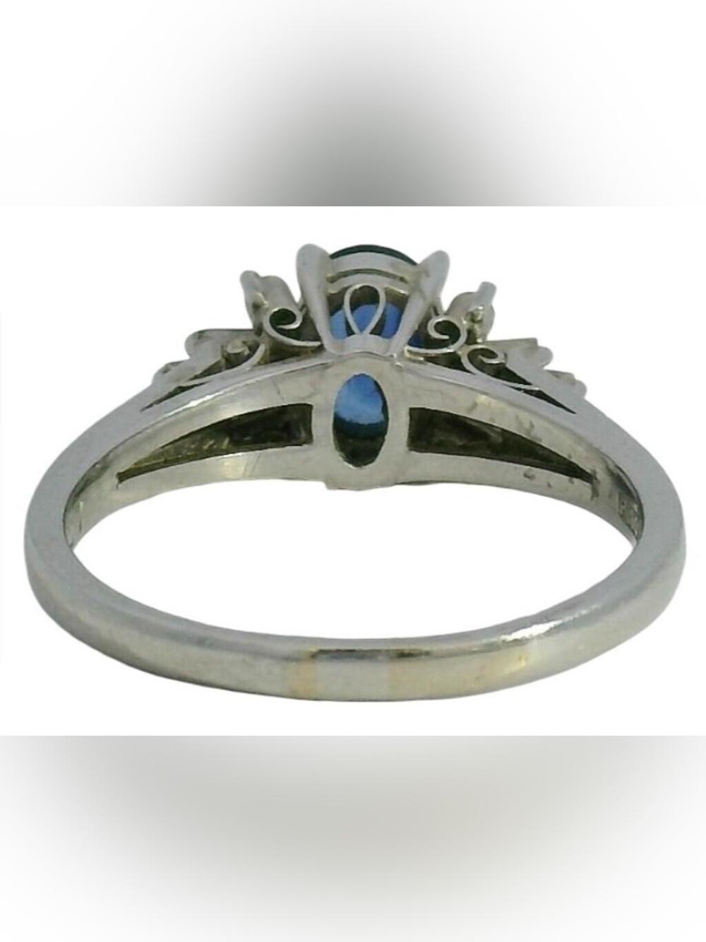 Platinum Blue Sapphire and Diamond "Ballerina Halo" Cocktail Ring - Picture 5 of 10